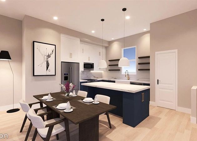 Craft 1776 modern kitchen in a Houston home with high-end appliances, sleek design, and functional living space.
